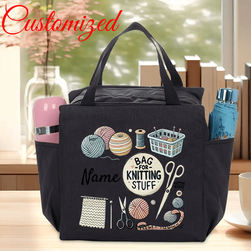 TEMU Custom-made Women's Tote Bag, Large Capacity Woven Storage Bag, Personalized Name Design, With Zipper, Machine Washable Craft Bag, Suitable For