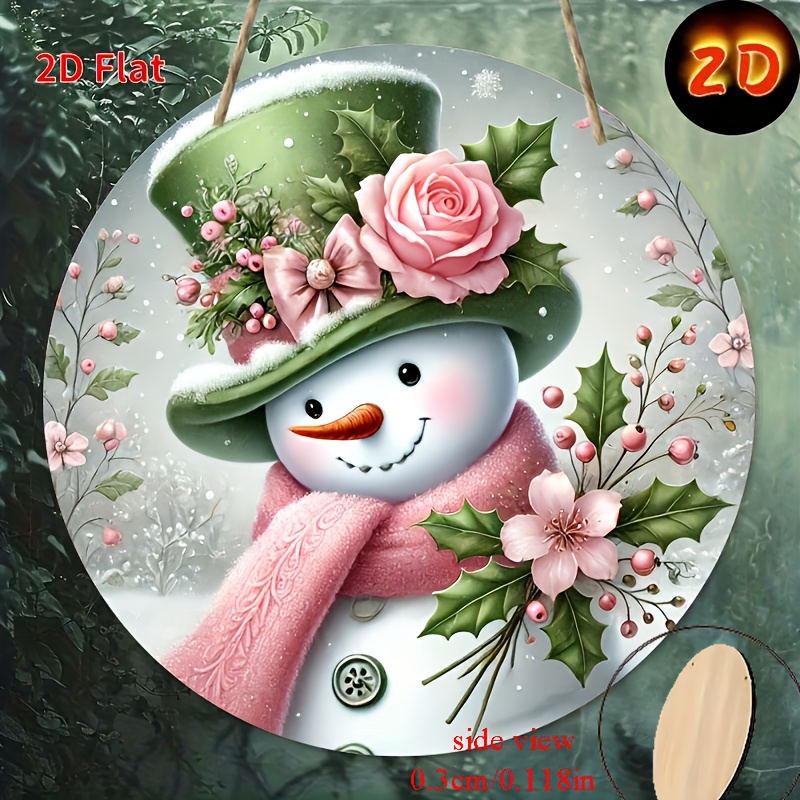 TEMU 2d Flat, 2d Flat Surface, 1pc Wooden Printed Flat Design, Classic Wooden "merry Christmas" Snowman Decorative Plaque And Ornament - Rustic