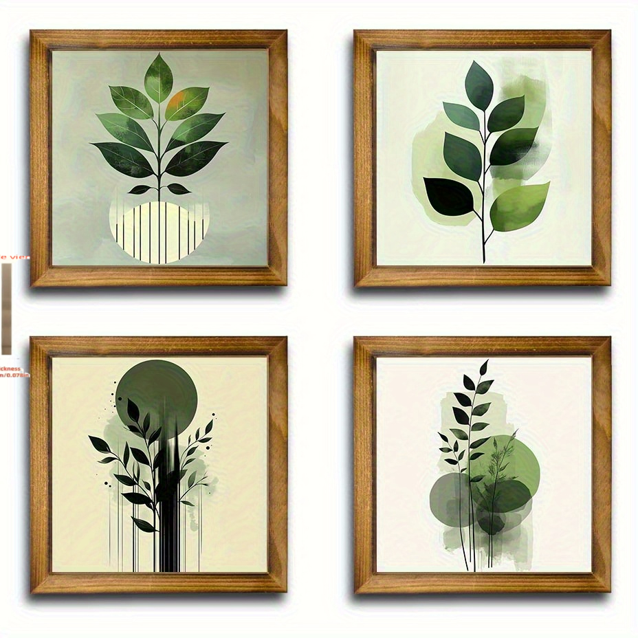 TEMU Set da 4 pezzi di da parete 2D piatta in legno con tema minimalista a vegetale - Perfettamente per l'arredamento del soggiorno e della camera da