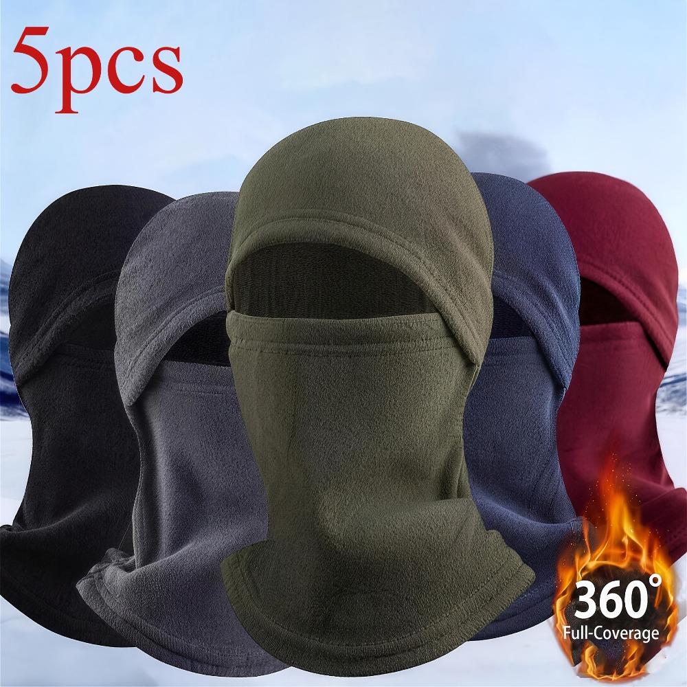 TEMU 5pcs Winter Cycling Balaclava Set, Fleece Neck Gaiter And Face Mask, Windproof For Skiing Suitable For Men And Women