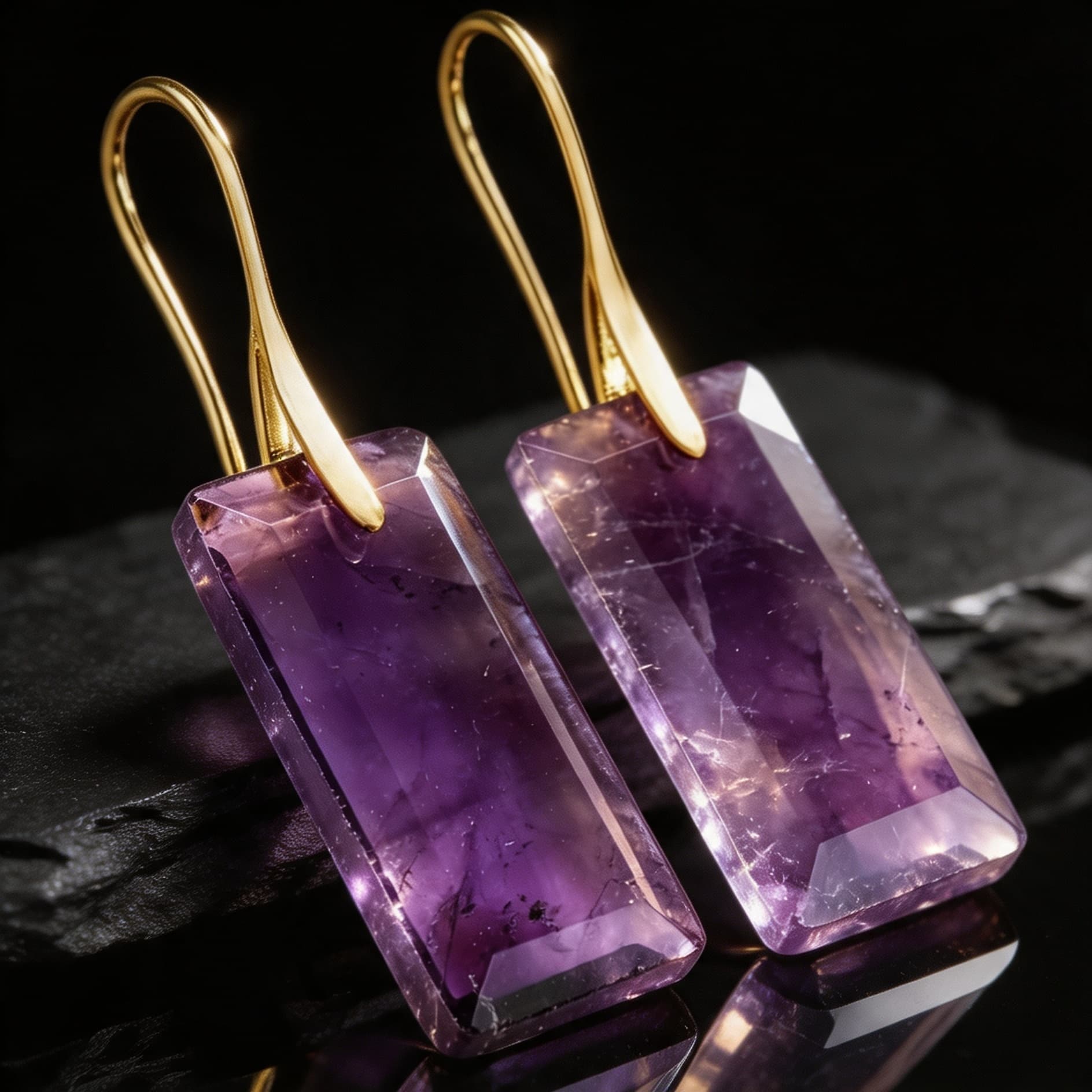TEMU 2pcs Boucles d'oreilles en naturelle pour hommes et femmes, boucles d'oreilles en améthyste naturelle de carrée avec uniques, légères et
