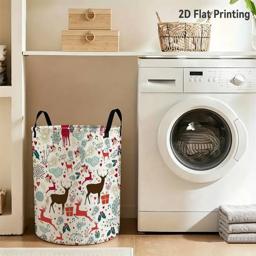 1pc scandinavian christmas deer laundry hamper with snowflake rectangular clothes storage basket suitable for home bathroom bedroom closet holiday for families apartment 2d flat laundry baskets