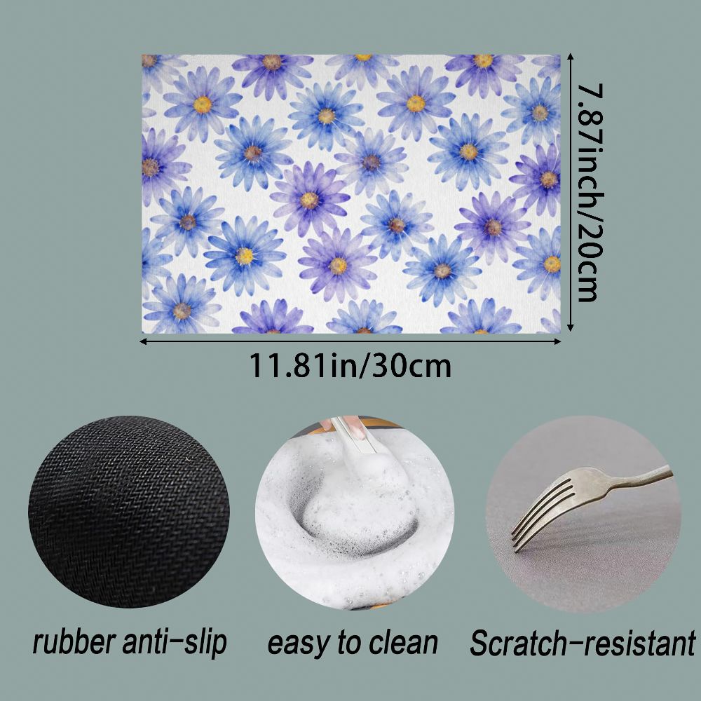 TEMU 1pc Floral Blue Daisy Pattern Quick Dry Non Slip Fast Absorbing Reusable Large Dish Drying Mat For Kitchen Sink Counter Quick Draining Dish Mat