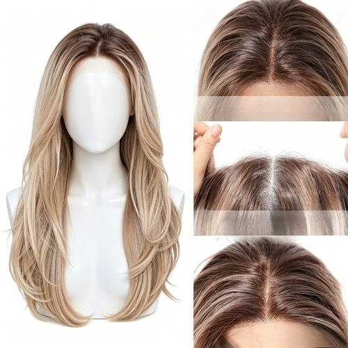 brown and golden gradient layered collarbone long hair wig stage performance wig daily date christmas party ladies light luxury