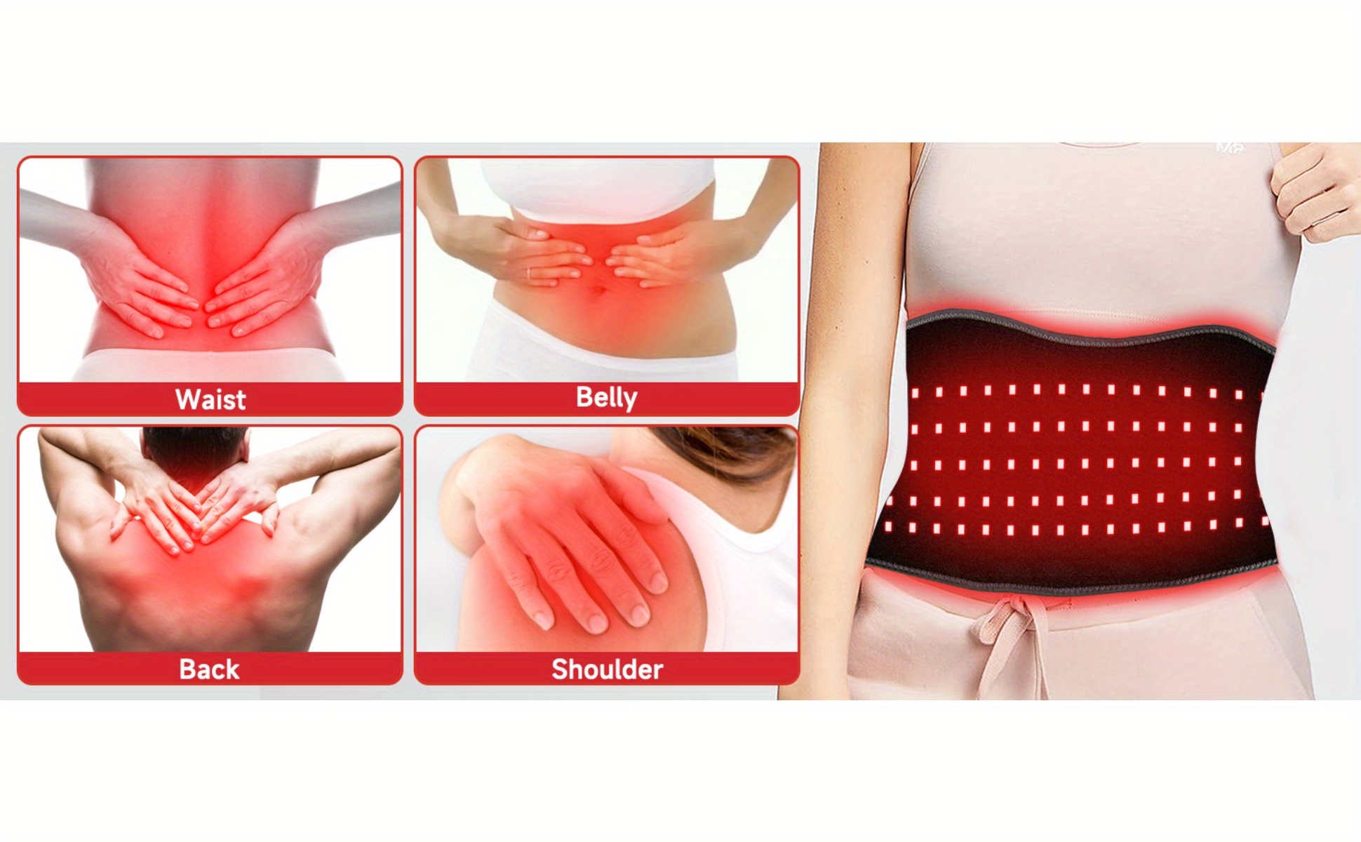 red light relax belt for     660nm 850nm red light pads with massage vibration rechargeable cordless belt pouch for back abdomen shoulders portable muscle relaxation for women and men at home Product details 3