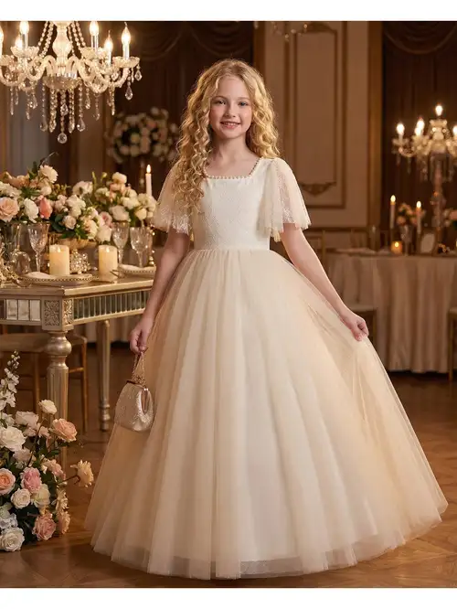 Birthday Lace Tulle Princess Dress - Wedding * Gown, Long Performance Outfit, Suitable for Shows, Parties, And Everyday Wear for Girls Birthday Lace Tulle Princess Dress - Wedding * Gown, Long Performance Outfit, Suitable for Shows, Parties, And Everyday Wear for Girls