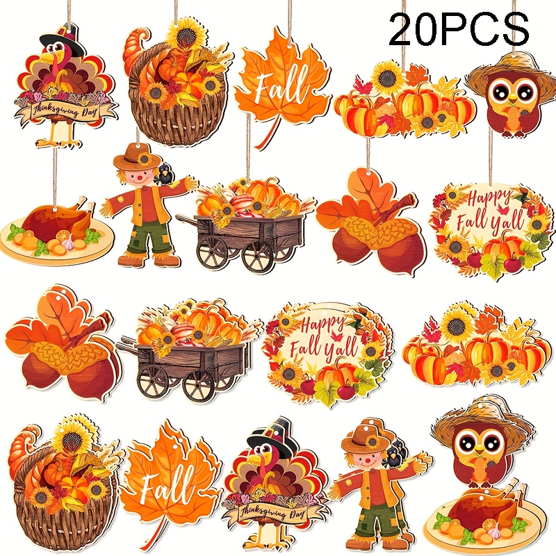 TEMU 2d Flat - 2d Plane 10/ Thanksgiving Wooden Ornaments, Maple Leaf Turkey Pumpkin Element Wooden Pendants, Suitable For Home Art
