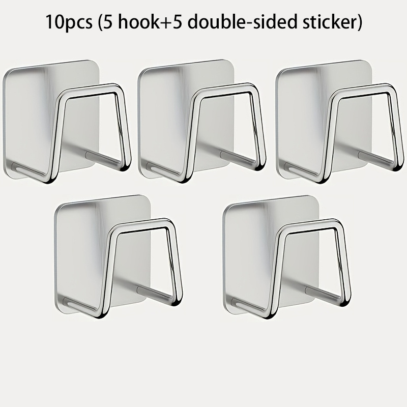 TEMU 10pcs (drain Rack And Double-sided Adhesive) Stainless Steel Hooks Wall-mounted Sticky Hooks Drain Rack Sponge Rack Sink Organizer Kitchen