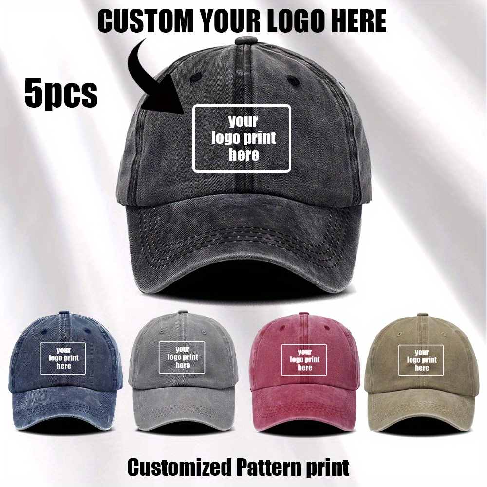 5pcs Custom Printed Hat Set, Adjustable Baseball Caps