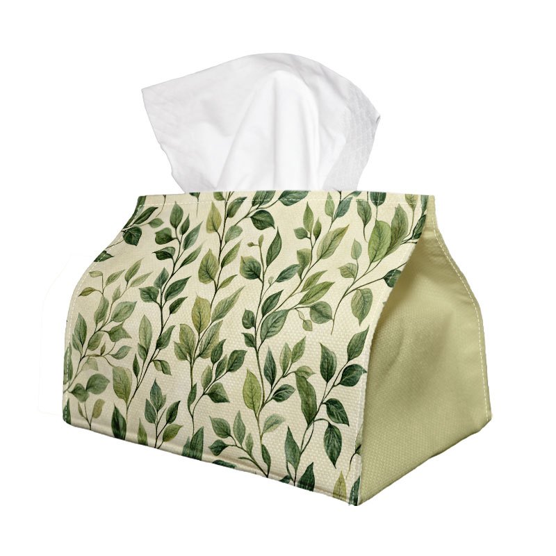TEMU 1pc Tissue Box, Scandinavian Minimalist Plant Design - Green Leaf Motif Natural, Sturdy Decorative Organizer For Kitchen, Living Room, Bedroom,