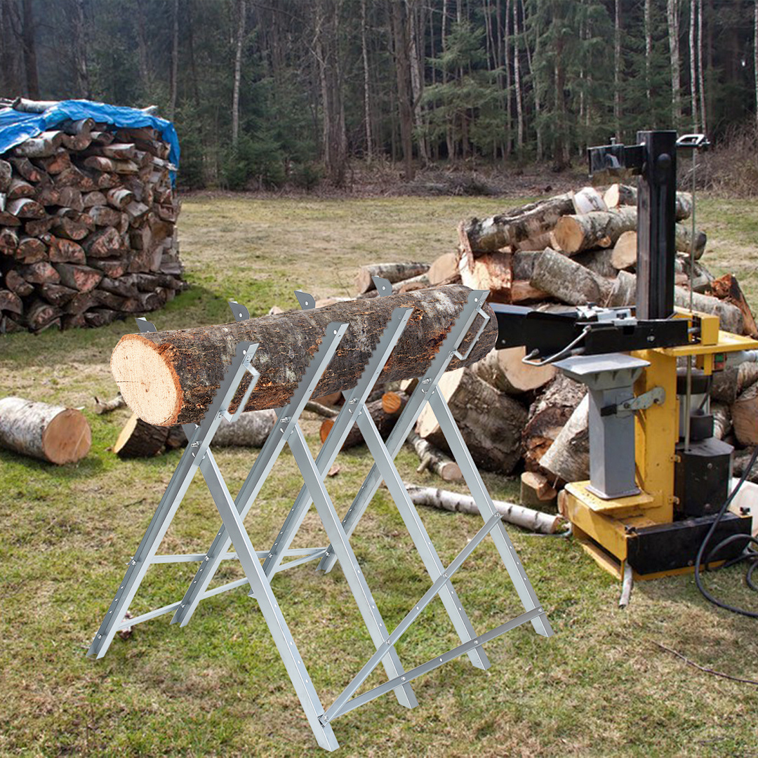 Foldable , 150kg Load Capacity Galvanized Steel Wood Cutting Trestle, Adjustable Metal Log Cutting Stand, Suitable For Chainsaw Use, Firewood Cutting, Garden And Wood Sawing Work