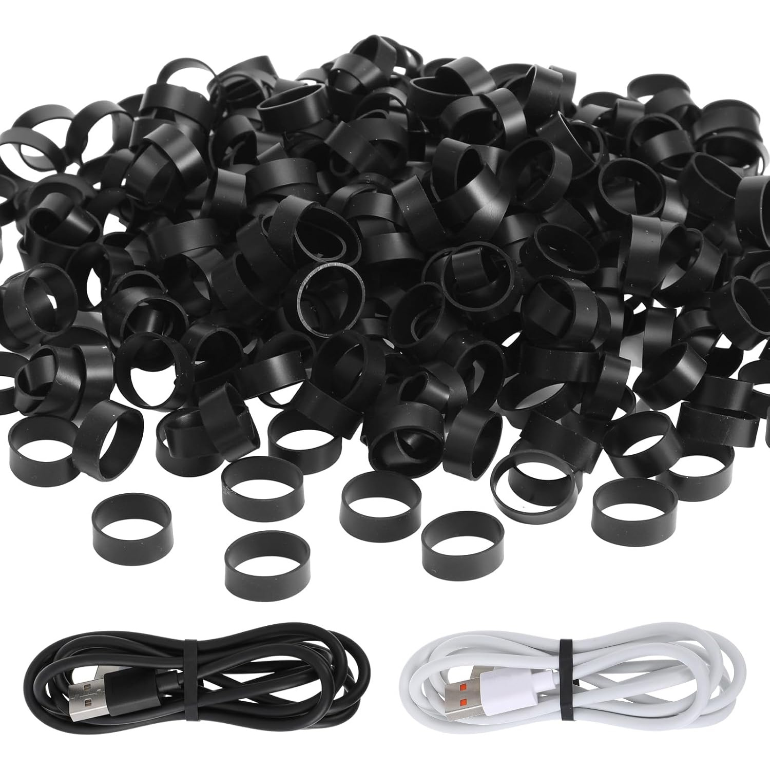 TEMU 50pcs Black Silicone Rubber Bands Heavy Duty Reusable Cable Ties For Wire Cord Cable Management Home Office Organization Computer Desk Tv Wires