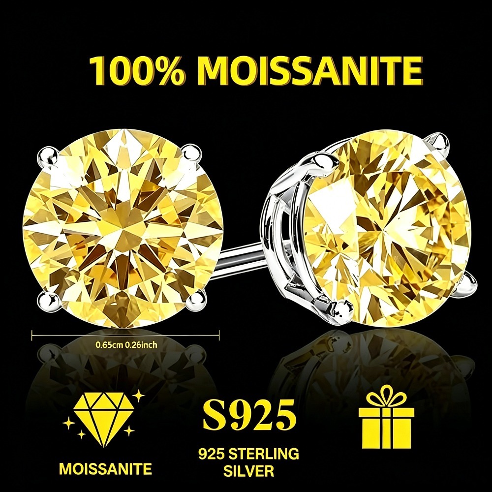 TEMU 1 Pair Moissanite Earrings 925 Sterling Silvery Fashion Women's High-end Earrings Elegant , Perfect For Engagement, Dinner, Sparkling Romantic