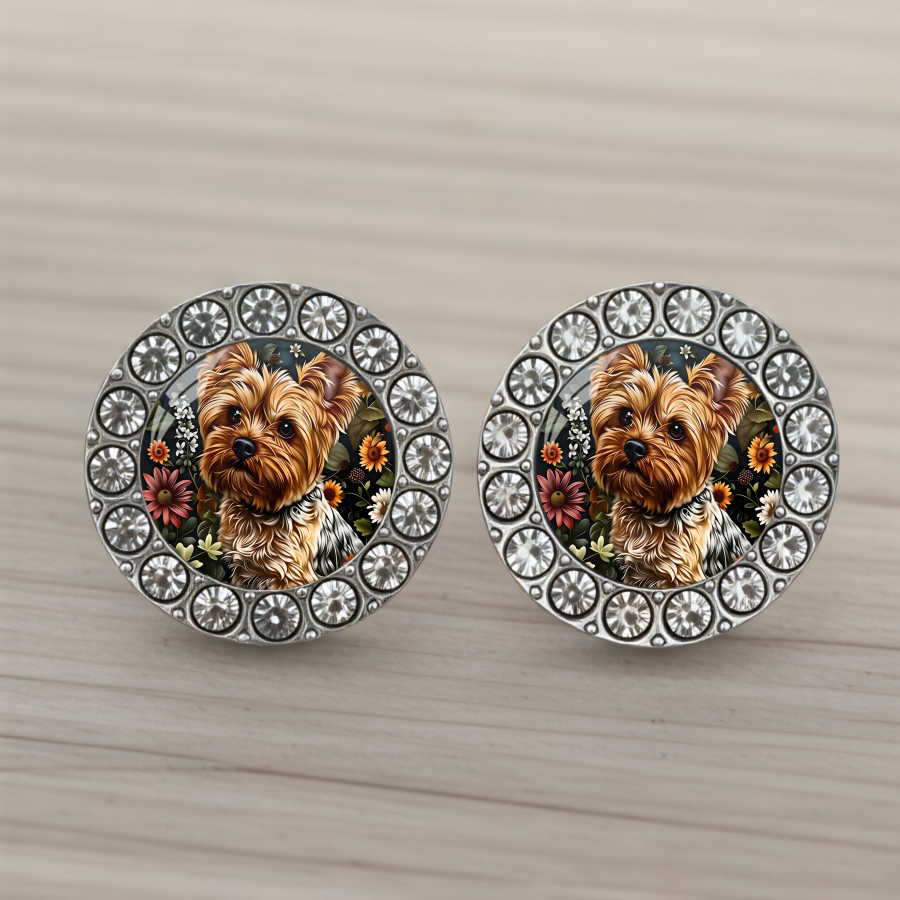 TEMU 2pcs Dog Earrings Yorkshire Terrier Earrings Pet Earrings Animal Earrings Circular Earrings Floral Earrings Jewelry Accessories Unique Jewelry