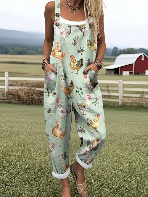 itemsfarm hen print adjustable overalls a41