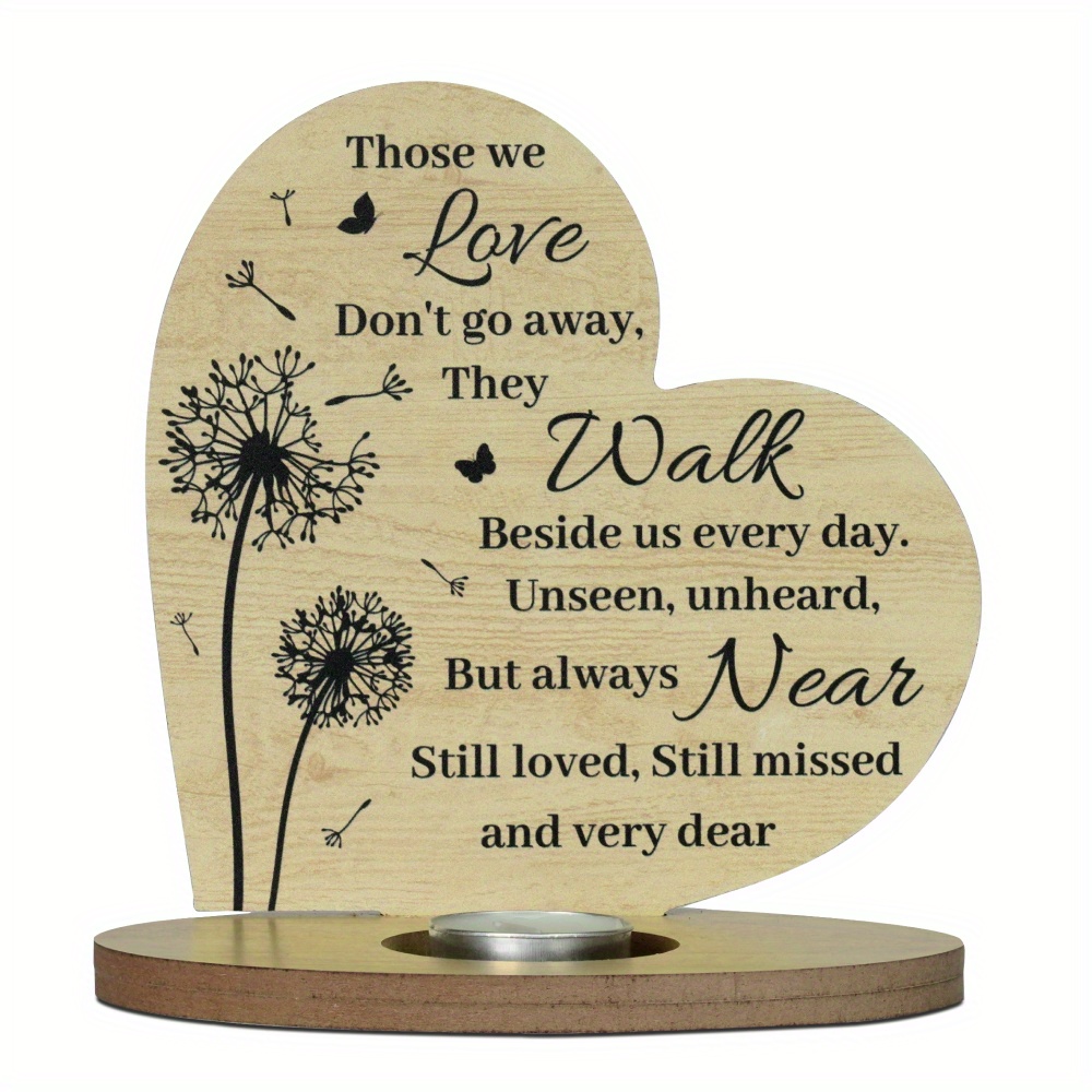 TEMU 1pc Putuo Decor Heart-shaped Wooden Candle Holder With Inspirational Quote - " Don't , Walk Us Day" - With Dandelion & Designs - Ideal For Home,
