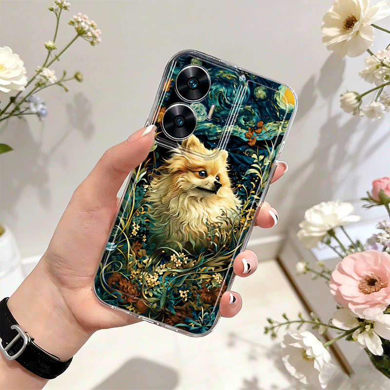 etui na telefon - puszyste etui na telefon z motywem szczęścia i gwiaździstego nieba dla realme   pro 11 12 13 pro+ c11 c21 c25y c30s c33 c35 c51 c53 c55 c61 c63 c65 c67 c75 note 50 60 narzo 20 30a 50i 50  70 pro 70x modne, urocze, przezroczyste, odporne na upadki, tpu etui na telefon