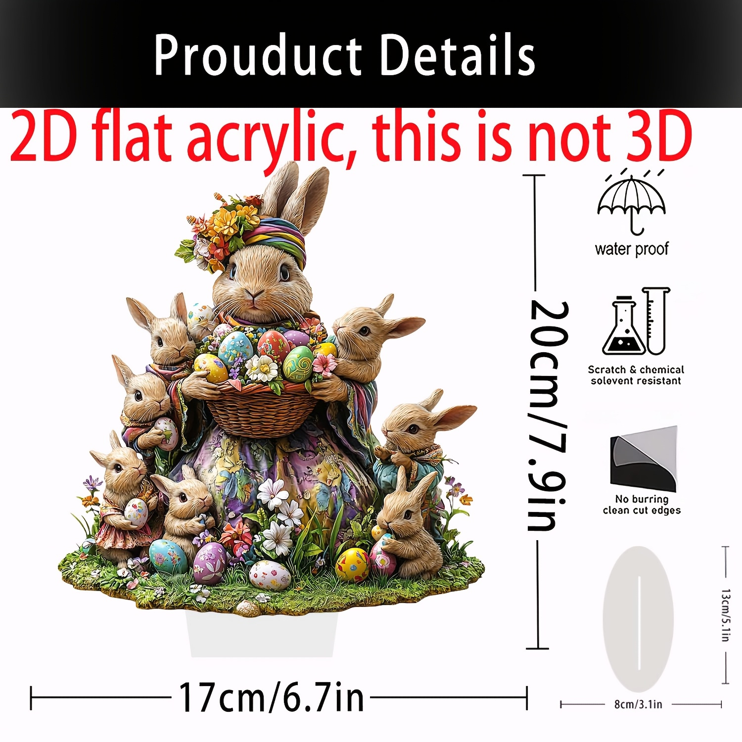 

2d Face Printing, Easter Bunny Home Desktop Decor - Acrylic Signage For Home, Cafe Or Office Desk, Ideal Gift (7.8" X 6.7")