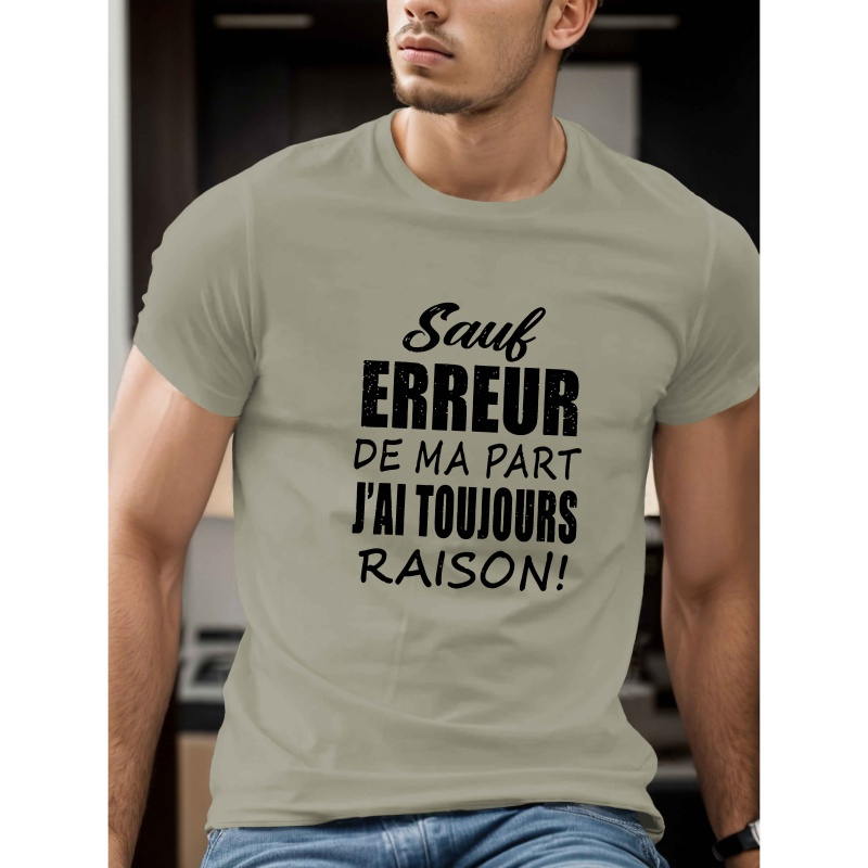 

T-Shirt Homme avec Française Amusante - Manches Courtes Décontractées, Polyester Respirant, Tee-shirt d'Été avec Design Géométrique, Haut