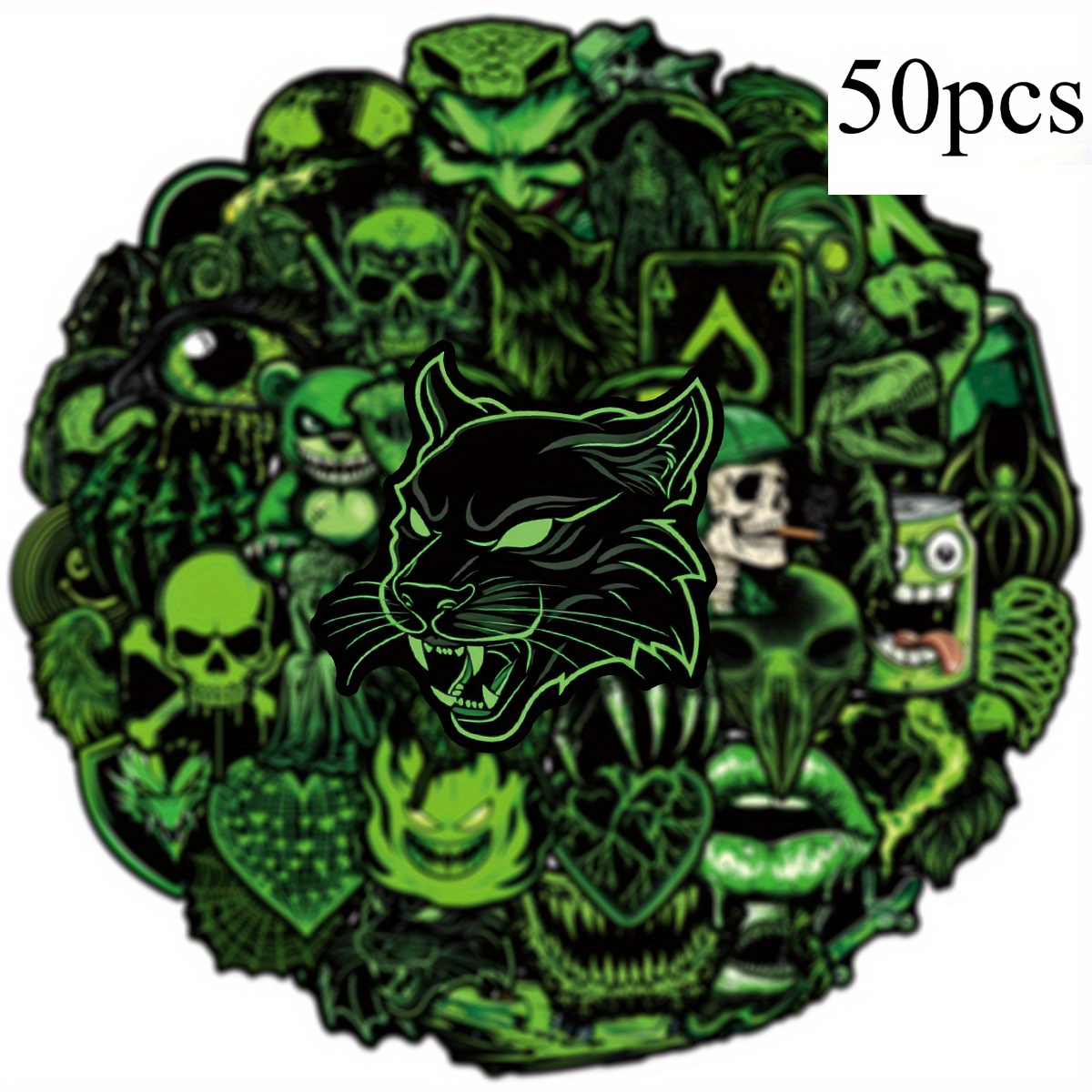 TEMU 50pcs Green Graffiti Stickers For Suitcases Mobile Phone Cases Laptop Helmet Skateboard Decorative Stickers Diy Creative