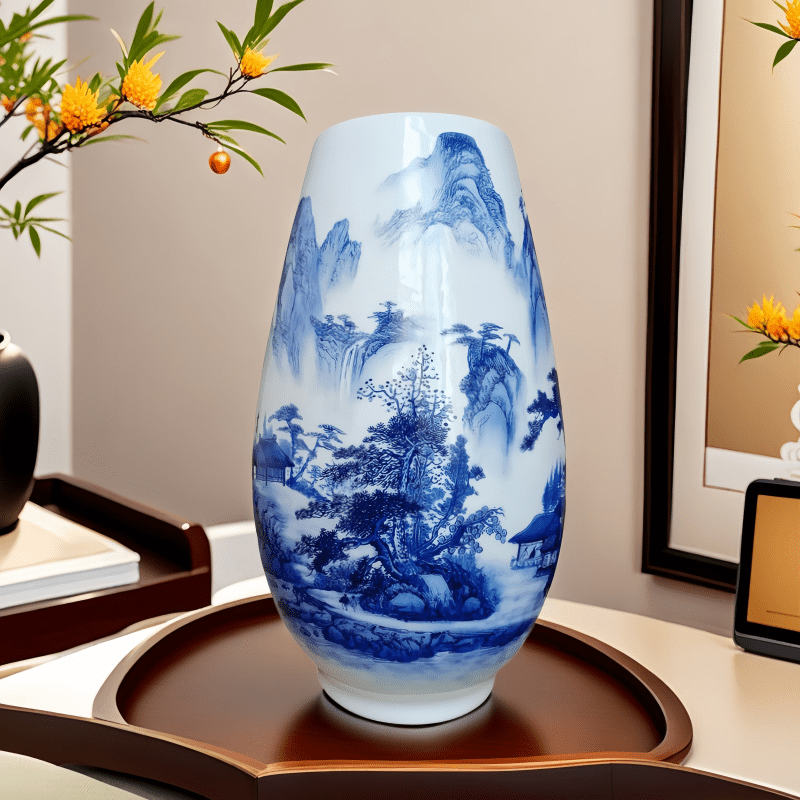 TEMU 1pc, Elegant Blue And White Porcelain Vase, Suitable For Decorating Living Rooms, Offices, And Bedrooms. Used For Flower Arrangement Or Dry