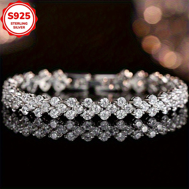 TEMU Une bracelet de tennis en argent S925, de synthétique de cœur, fabriqué avec une qualité supérieure, parfait pour , les vacances, et divers