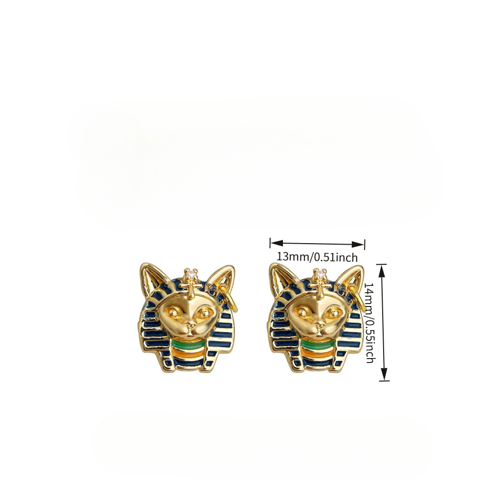 Women's Egyptian Cat Pharaoh Enamel Drip Glaze Painted Earrings