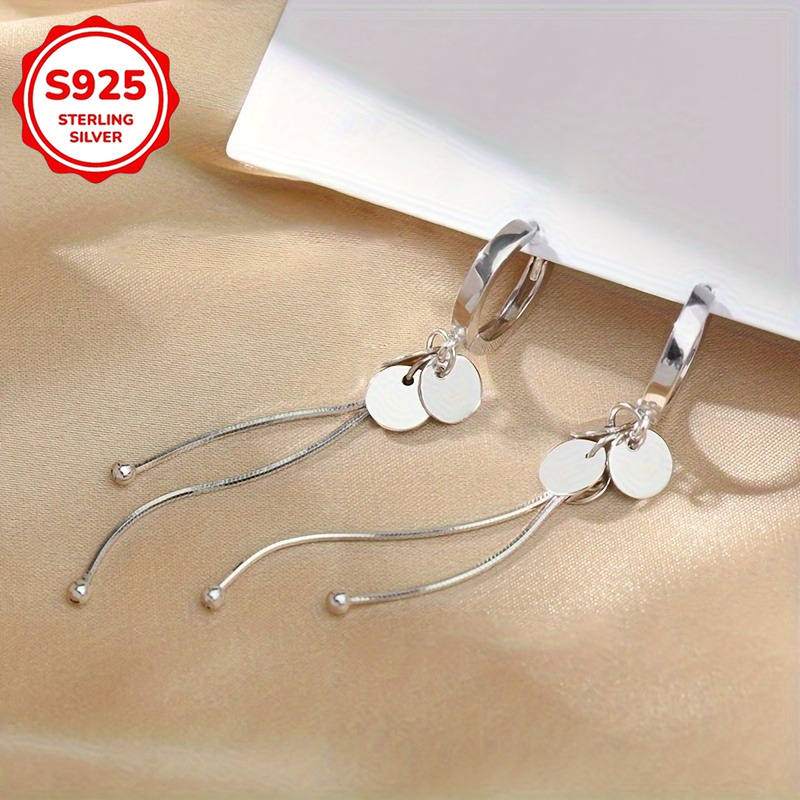 TEMU Stylish Long Tassel Earrings Made Of 925 Sterling Silvery For Women - Featuring A Chic , Hypoallergenic , Ideal For Everyday Wear