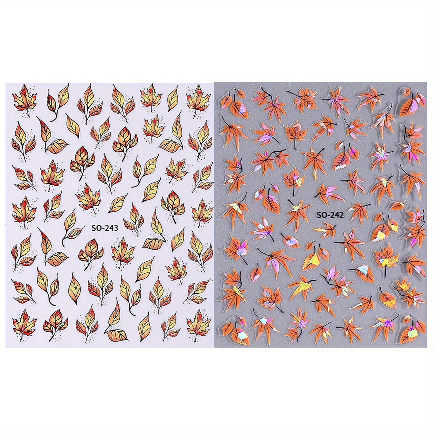 Set Of 2 Autumn-themed Colorful Leaf Nail Stickers Featuring In Pink And Yellow, Perfect For Self-adhesive Seasonal Nail Art Decoration And Manicure Additions For Women And Who Enjoy Fall Designs