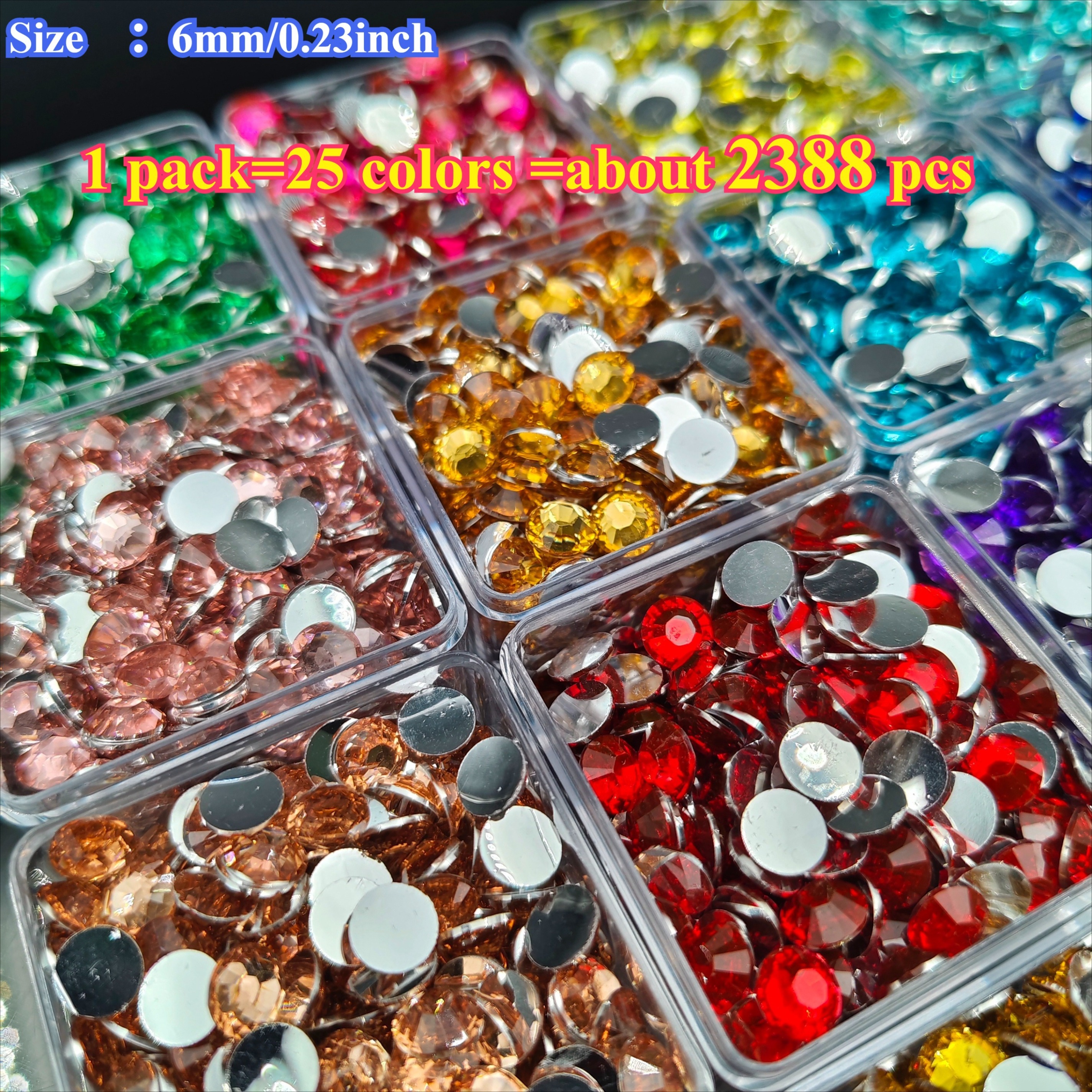 TEMU 2388pcs 25 Colors 6mm 5d Resin Round Nail Rhinestones - Diamond Kit, Silvery Flatback Rhinestones, With 25 Colors, About 96pcs Per Color, Bright