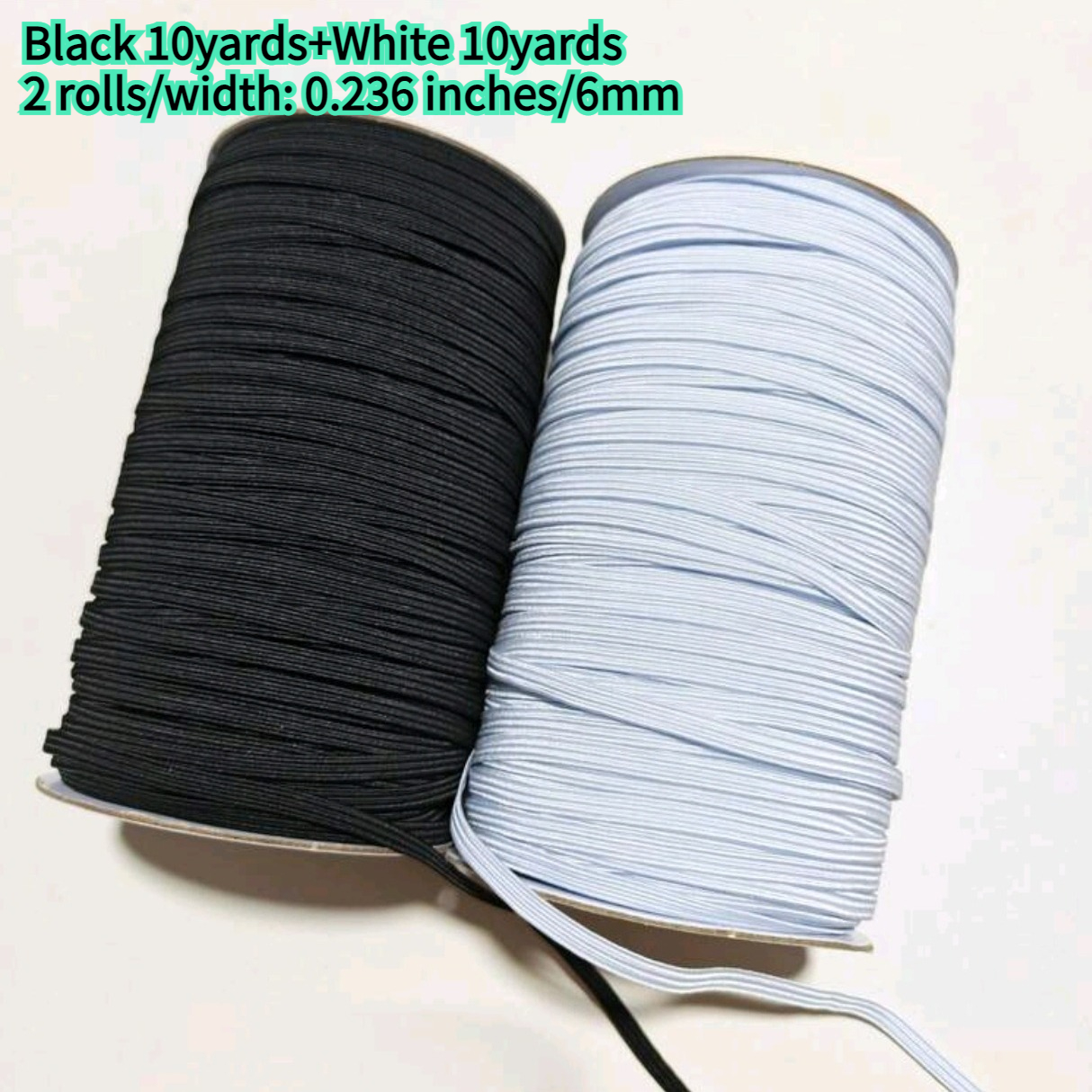 TEMU Noir et Blanc , Largeur: 0.236 Pouces/6Mm, 2 Bobines de Fil Élastique Plat, Cordon de Serrage Haute Élasticité, Convient pour la Fabrication à ,