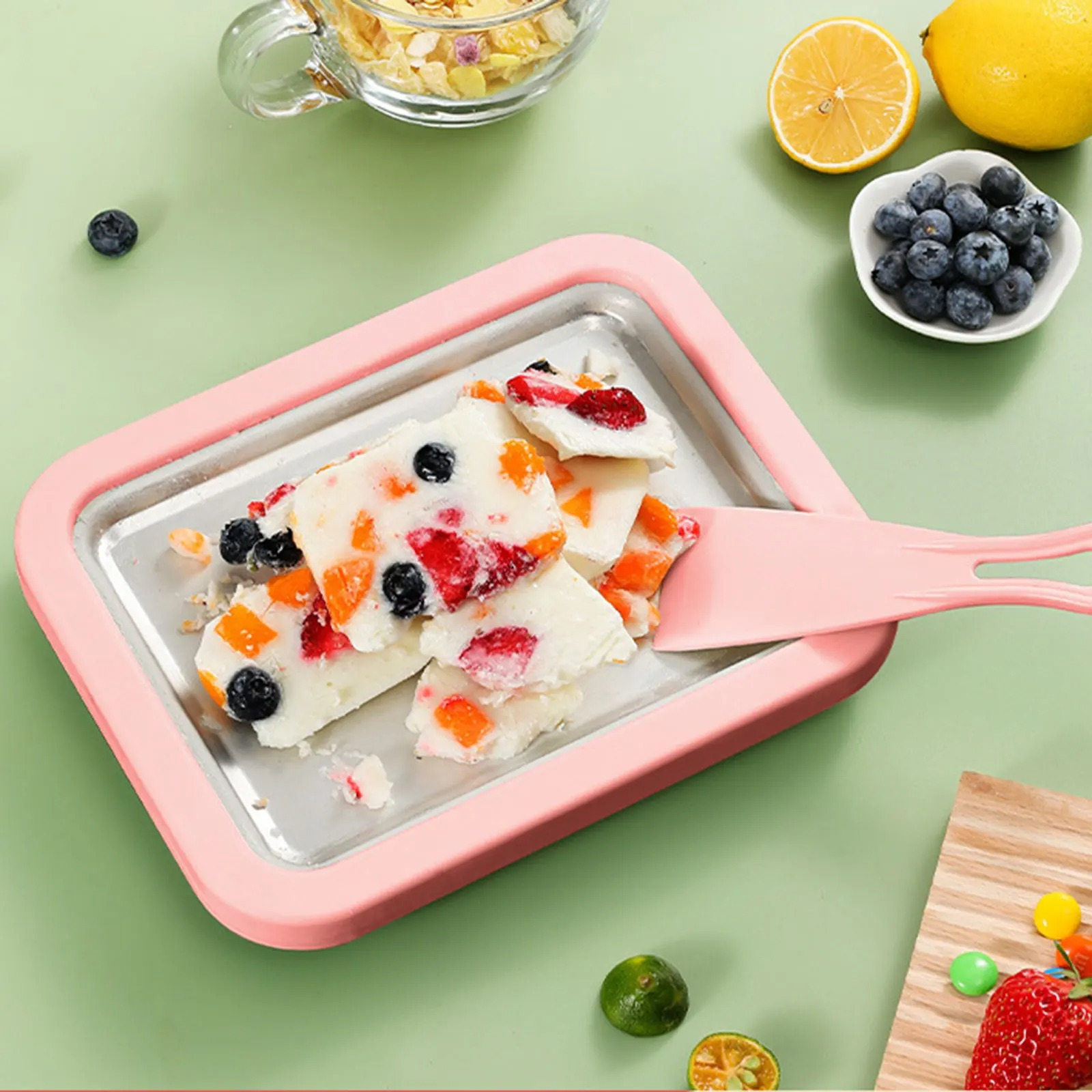 diy ice cream maker yogurt maker machine for homemade rolled cream gelato household ice cream roller pan with 2 spatulas Product details 2