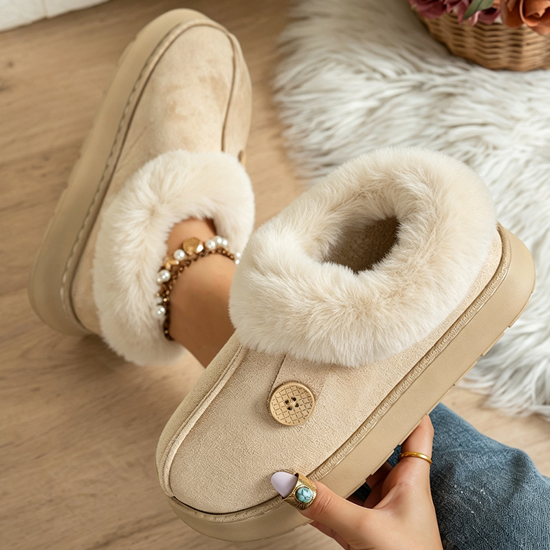 TEMU Women's Fashionable Indoor And Outdoor Closed Back Slippers, Turned Over Plush Thickened Warm Thick Sole Soft Women's Slippers, Suitable For