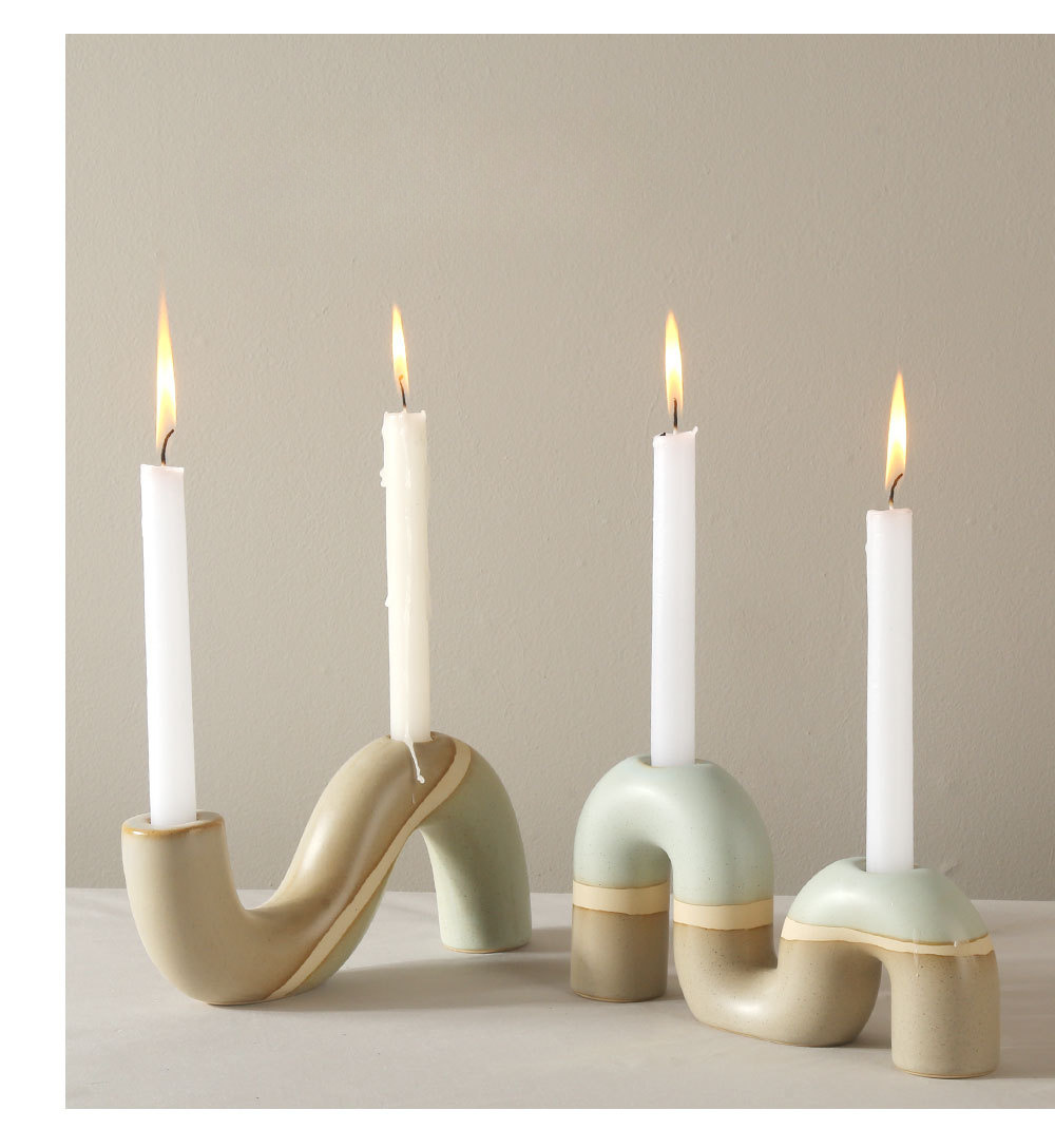 2pcs Modern Minimalist Creative Ceramic Candle Holders, Wedding Celebration Decorative Props