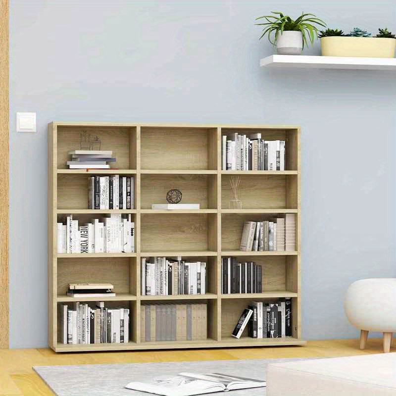 TEMU Estante de Oak - Design Moderno em Madeira Compensada com Folheado Carvalho, Resistente Montagem (Prateleiras para CD/DVD/Blu-ray),