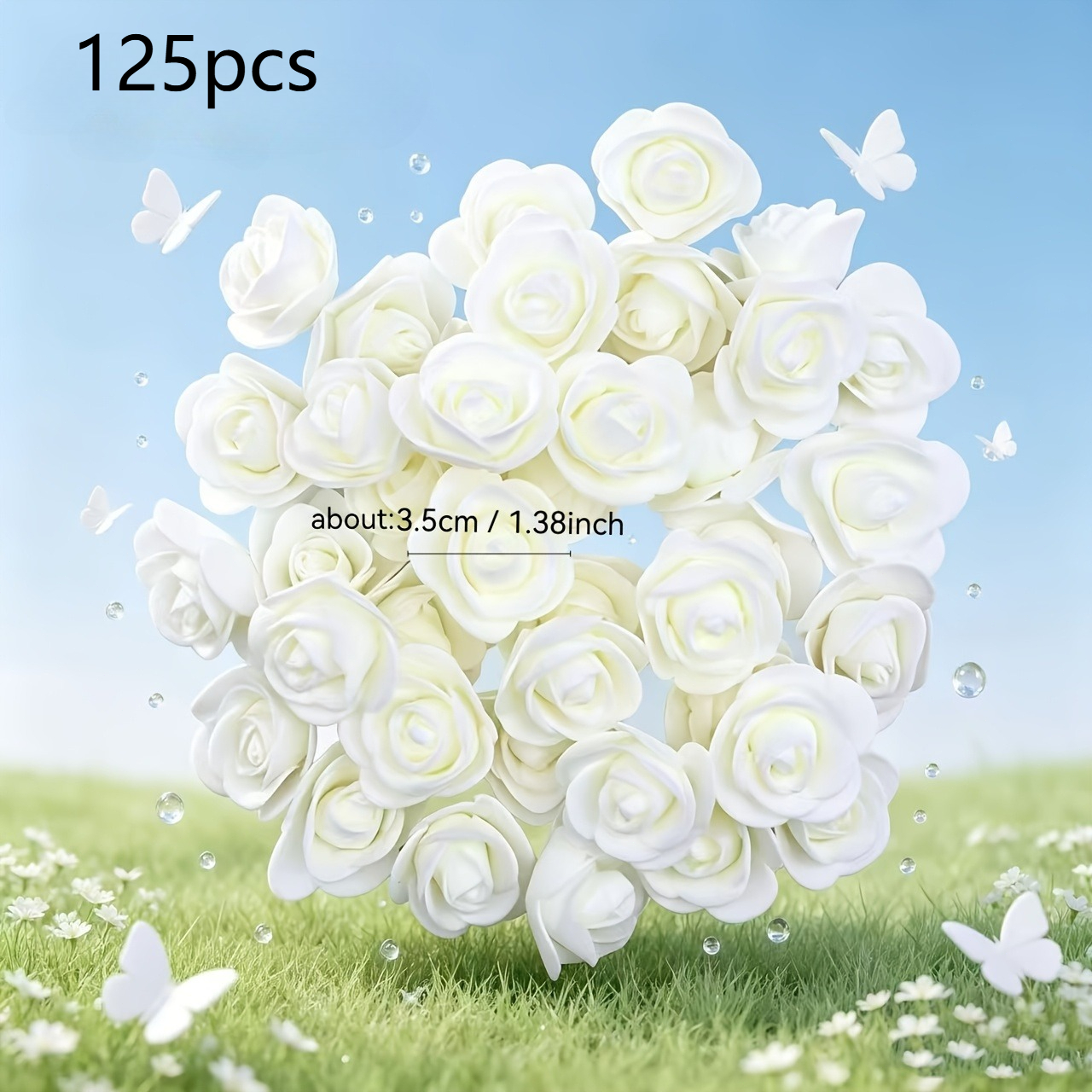 TEMU 125pcs Artificial White Roses/ideal For Home, Garden, Patio, Arch, Background, Bridal Party, Decoration, Festivals, Occasions/bright Petals