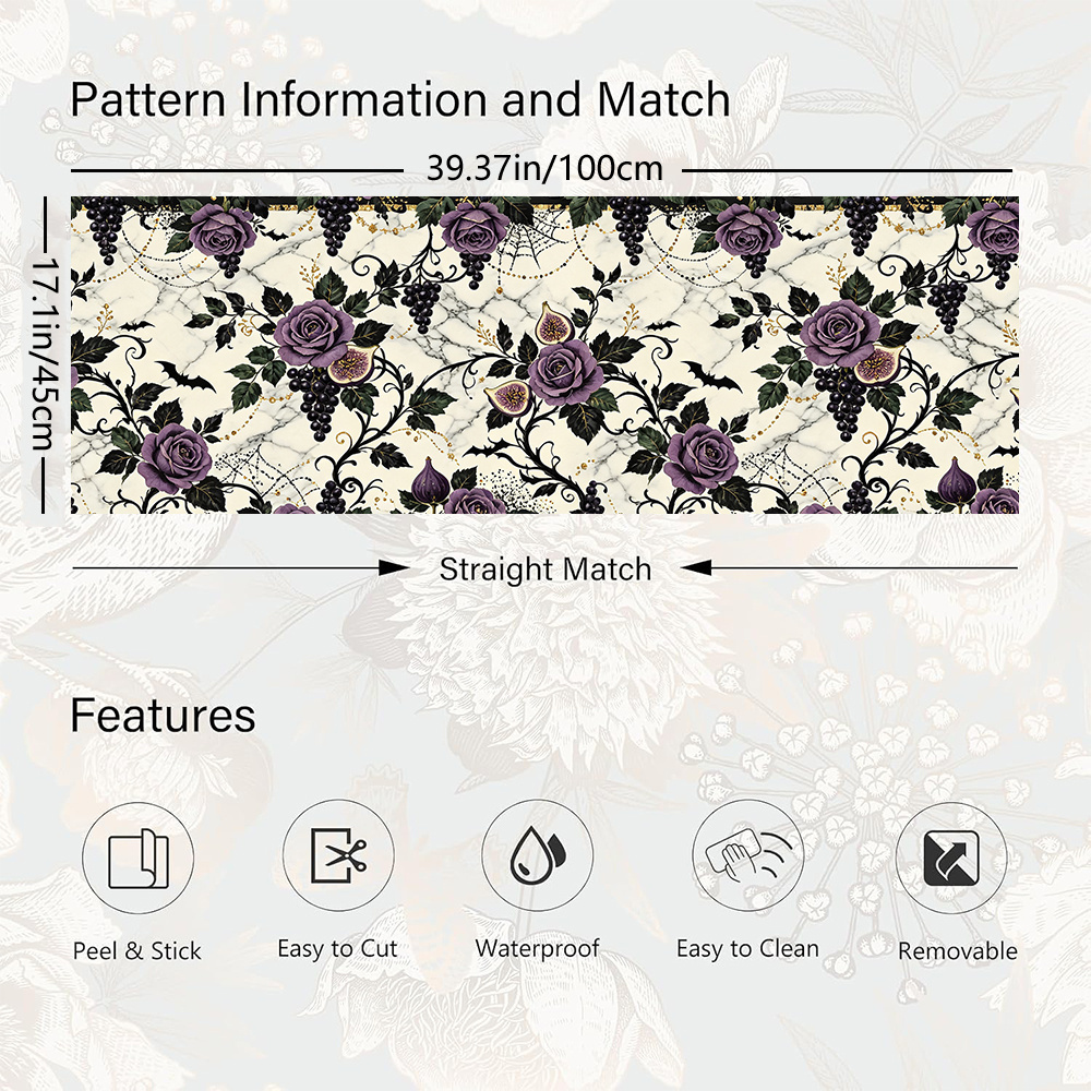 TEMU 1 Roll 45x100cm (17.7x39.4in) Purple Wallpaper Peel And Stick Floral Wall Paper Removable Gothic Rose And Vine Contact Paper Self Adhesive For