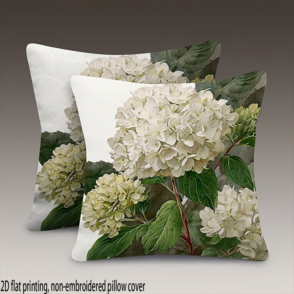 TEMU 2d Flat 2pcs Vintage White Hydrangea Print Pillowcases, Suitable For Daily Decoration, Holidays, Home, Room, Bedroom, Living Room, Car, Sofa