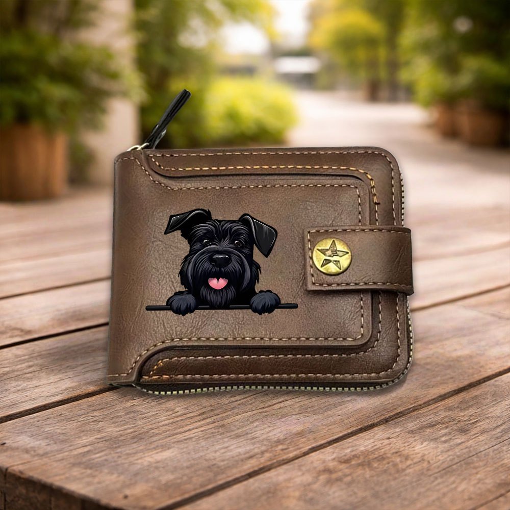TEMU New Schnauzer Dog Large Capacity Durable Vintage Card Case With And Zipper Closure, Suitable For Storing Cash Keys 's License, Ideal For Men And