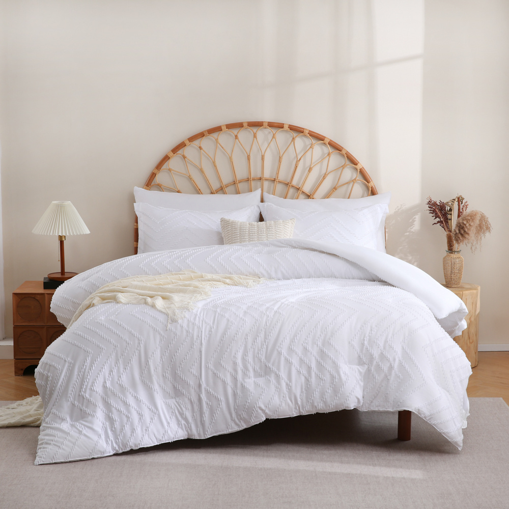 TEMU 7pcs Chevron Boho Shabby Chic Farmhouse Comforter Set Bedding Set, Tufted Bed In A Bag Queen And King Size, Soft Microfiber Lightweight Bedding