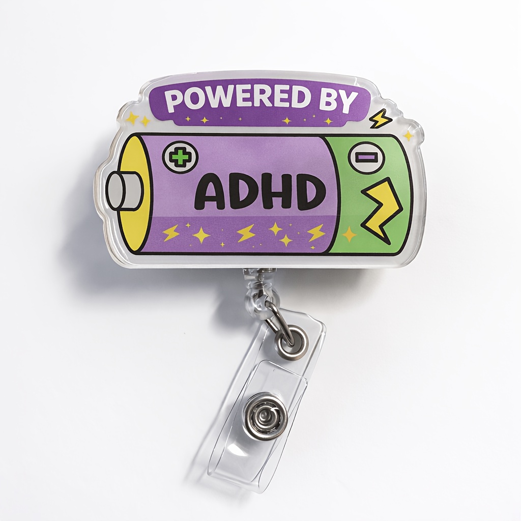 TEMU Porte-badge TDAH 2D plat, Cordon rétractable pour badge d'identification TDAH, Porte-badge amusant pour infirmier, Porte-carte de visite pour de