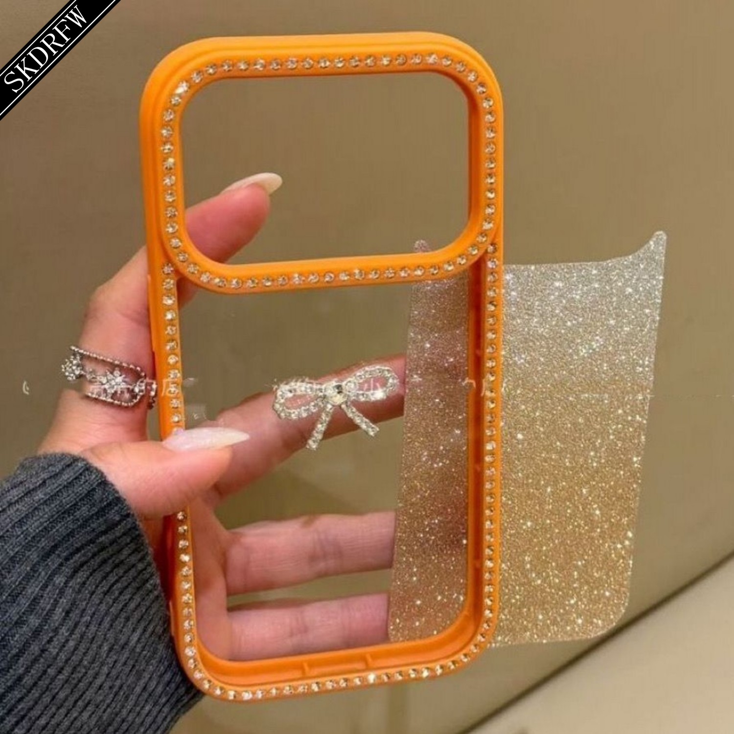 TEMU Coque de téléphone - Coque de téléphone transparente pailletée avec nœud et strass de luxe léger pour iPhone 18 18Pro 18Promax 17 17Pro 17Promax