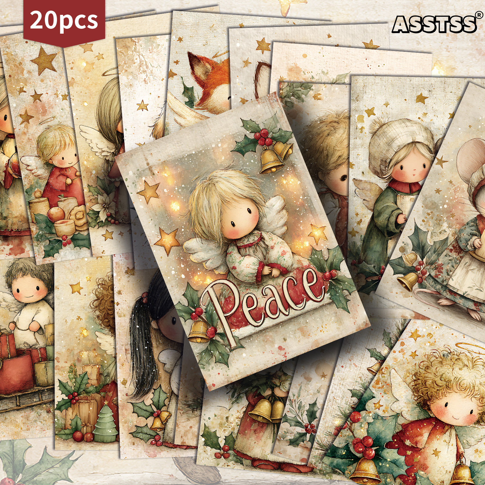 TEMU 20-pack Asstss Vintage Christmas Angels Postcards - 4x6 Inches Retro Junk Journal Supplies, Classic Pinup Illustrations Collectible Decorative
