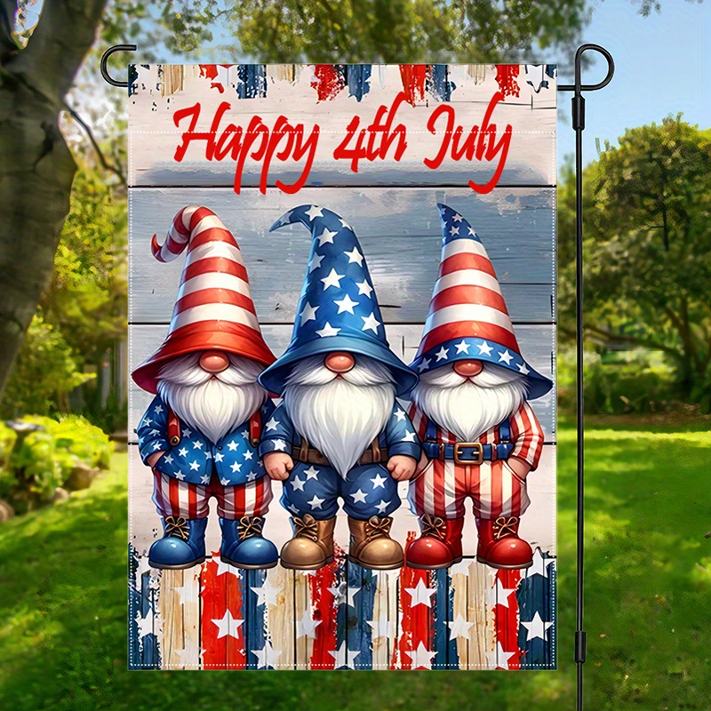 

Happy 4th Of Cute Gnomes Garden Flag - Double-sided Waterproof Burlap, Usa Theme, Outdoor/indoor Lawn And Yard Decor, Vertical Flag, 12x18 Inch