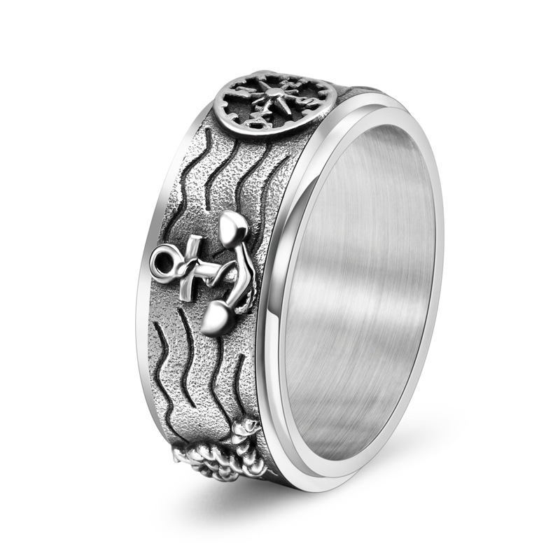 1pc mens titanium stainless steel ring vintage nautical   compass punk style rotatable band durable lightweight design for casual attire Product details 3