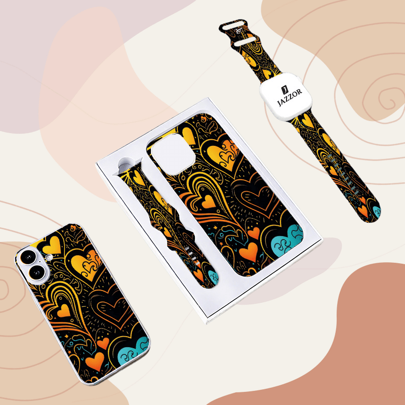 Heart-Shaped Love Pattern Phone Case and Watch Band Combo Gift