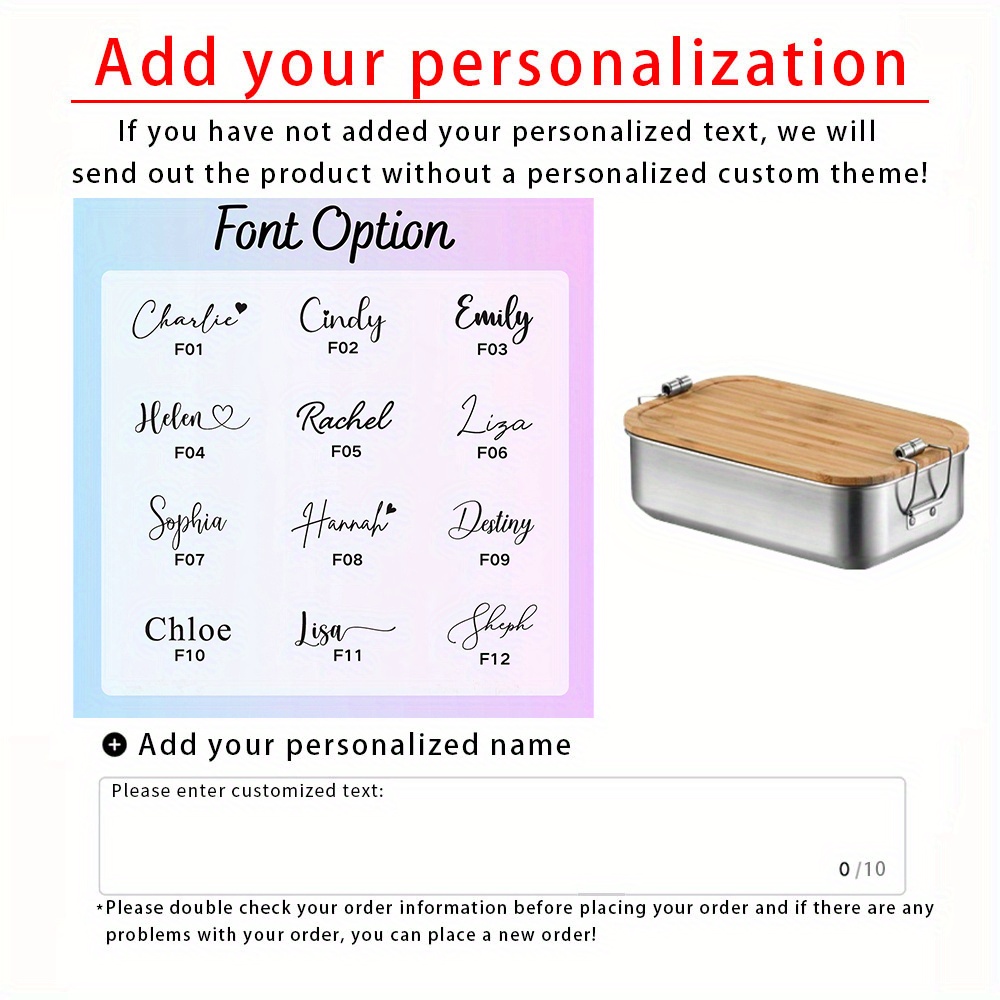TEMU Personalized Engraved Name Stainless Steel Lunch Boxes, Custom Lunch Boxes, Snack Containers, Picnic Boxes, Meal Boxes, Travel And Takeout Food