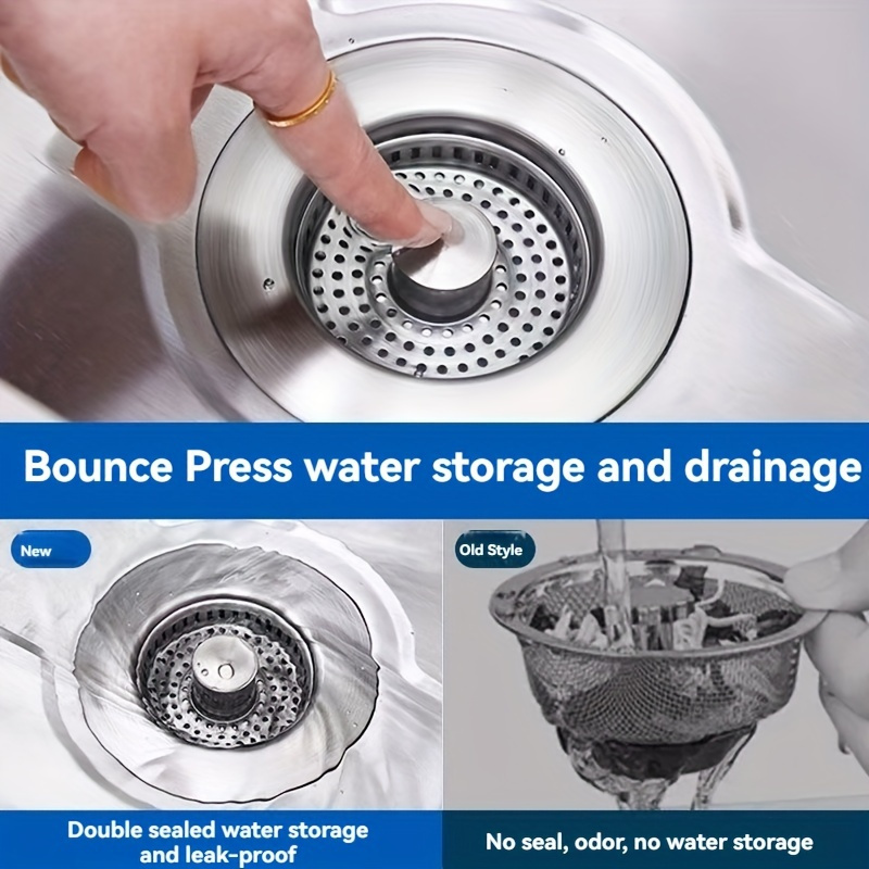 

1pc Premium 304 Stainless Steel Pop- Sink Strainer - 3-in-1 Drain Plug With Food , Leak-proof & Storage, Fits Standard 3.5-inch American Drains