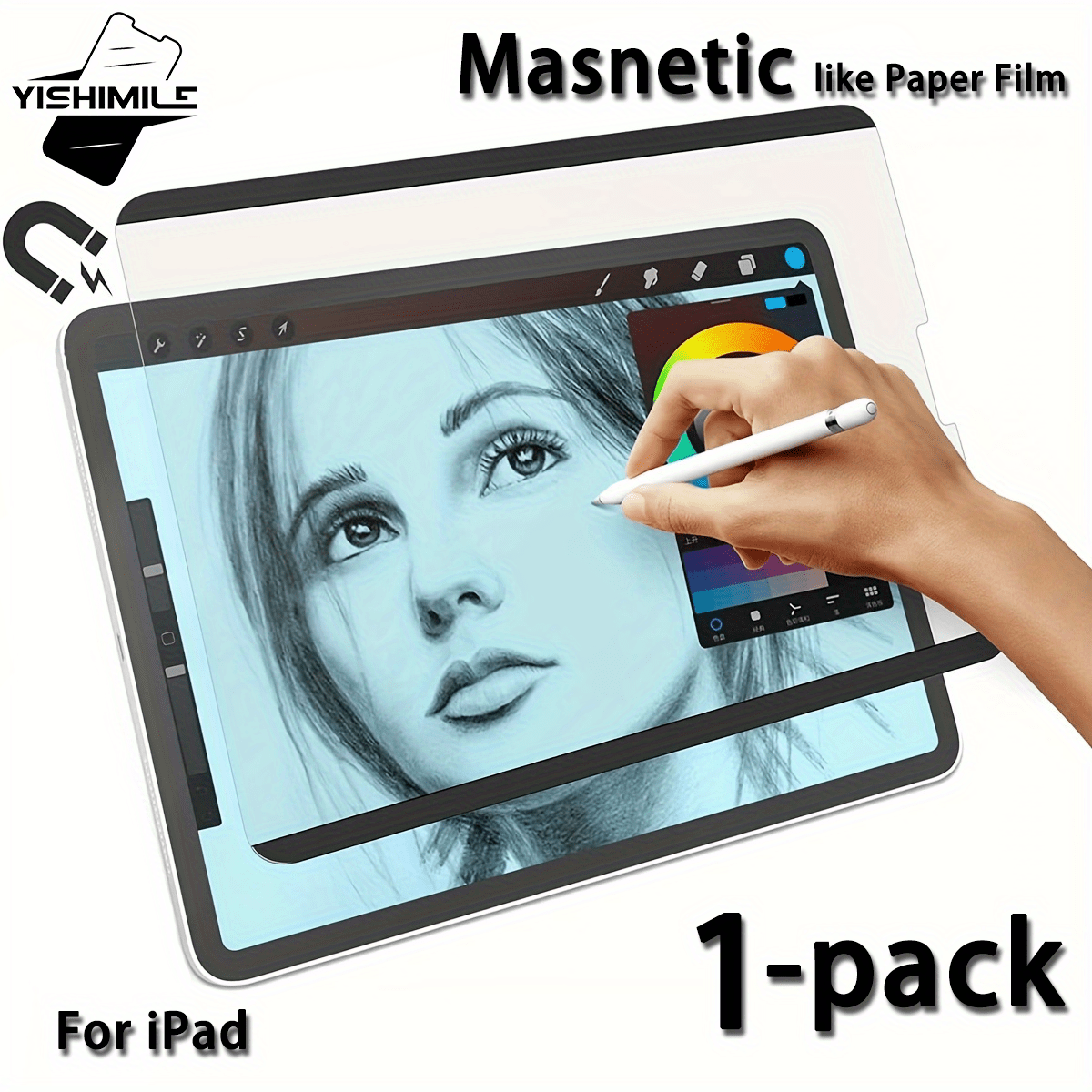 Magnetic Removable Paper-Like Film for iPad 5/6/Pro 4/5/6  11/M4/M2/Pro (2018-2021) 9H Hardness TPU  Anti-Scratch