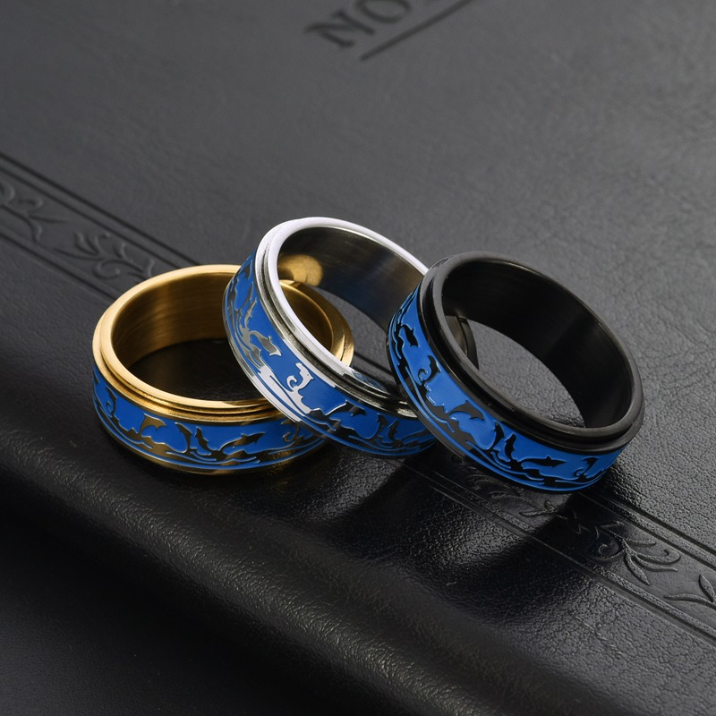 1pc mens titanium steel rotating ring ocean   hypoallergenic anxiety relief jewelry with synthetic synthetic zirconia casual sports style for casual attire Product details 6